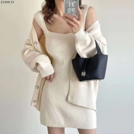 Set áo 2 dây mix áo khoác len cardigan nữ Si 256k/1 set