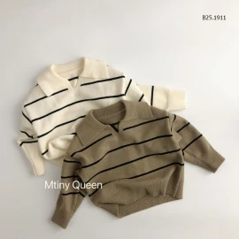 ÁO LEN KẺ CỔ POLO CHO BÉ NHÀ MTinyQueen - Sỉ 152k