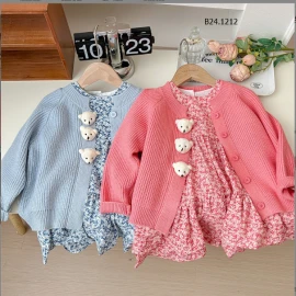 SET VÁY HOA NHÍ MIX CARDIGAN CHO BÉ- Sỉ 200k/set 2 món