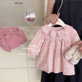 ÁO KHOÁC LEN CARDIGAN PHỐI VÁY HOA CHO BÉ GÁI 