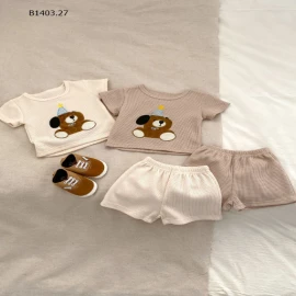 BỘ COTTON TỔ ONG GẤU NÂU - sỉ 135k