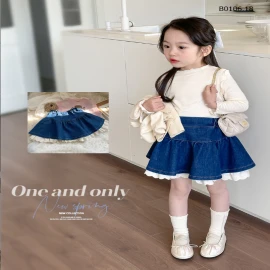 CHÂN VÁY DENIM PHỐI REN CHO BÉ GÁI SIÊU XINH  - Sỉ 137k