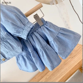 SET ÁO TAY PHỒNG MIX CHÂN VÁY DENIM BÉ GÁI -sỉ 152k