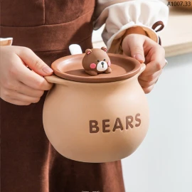 HŨ SỨ ĐỰNG DẦU MỠ BEAR CÓ NẮP + THÌA sỉ Nắp thường : 129k/hũ                  Nắp gấu : 139k/hũ