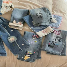 QUẦN JEANS SUÔNG IN HOẠ TIẾT CUTE -sỉ 133k/chiếc 