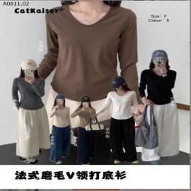 ÁO THU ĐÔNG DÀI TAY CỔ V CATKAISER-Sỉ 113k