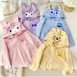 ÁO CARDIGAN KẺ CÓ MŨ HOẠT HÌNH CHO BÉ -sỉ 108k