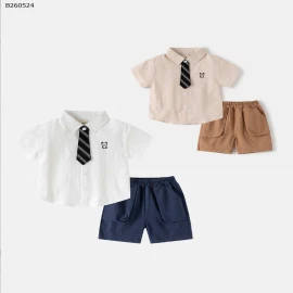 SET ÁO SƠ MI + QUẦN SHORT BÉ TRAI HÃNG WELLKIDS- si 130k