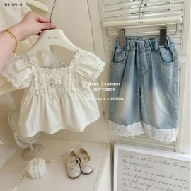 SET ÁO BBD HOA NỔI MIX QUẦN ỐNG RỘNG BG-Sỉ  243k 