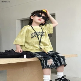 SET ÁO PHÔNG MIX QUẦN SHORT JEAN TUA RUA BÉ TRAI - sỉ áo = quần: 110k