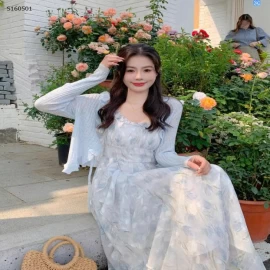 Set váy hoa cadigan xanh- 599,000