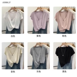 ÁO THUN CỘC TAY CỔ V CHO NỮ-Giá sỉ 117k