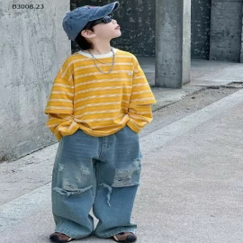 SET ÁO KẺ MIX QUẦN JEAN RÁCH BT-Giá sỉ áo: 165k  quần: 187k 