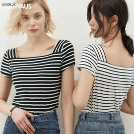 ÁO KẺ CỔ RỘNG CANVAUS - sỉ 172k