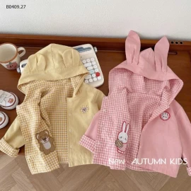 Áo khoác  hai mặt họa tiết gấu và kẻ caro cho bé- sỉ 155k