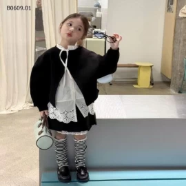 SET BỘ 3 CHI TIẾT BÉ GÁI-Giá sỉ  áo khoác: 177k  áo sơ mi: 174k  chân váy: 158k 