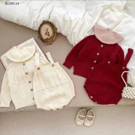 Bộ đồ liền thân len móc tay cho bé- sỉ giá  Quần yếm : 163k Áo len cardigan : 196k