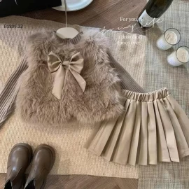 Bộ vest lông thú ba mảnh xuân thu mới cho bé gái- giá sỉ  size 80-150 giá 390k size 160-170 giá 430k