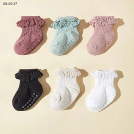 SET 6 ĐÔI TẤT CHỐNG TRƠN CỔ  REN mix màu -Giá sỉ 73k