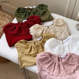 Áo sơ mi dài tay cổ búp bê nhún bèo cho bé - sỉ 108k 