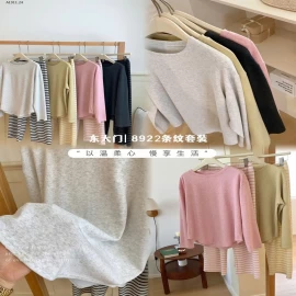 Bộ mặc nhà cotton sọc Dongdaemun dầy dặnGiá sỉ 198k