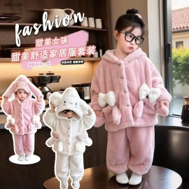 Bộ đồ ngủ bằng vải nỉ san hô cho bé gái thu đông- giá sỉ 253k