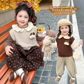 Bộ đồ ba chi tiết chấm bi cho bé gái thu đông- giá sỉ 273k