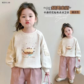 Áo nỉ chấm bi hoạt hình  cho bé gái - giá sỉ 172k