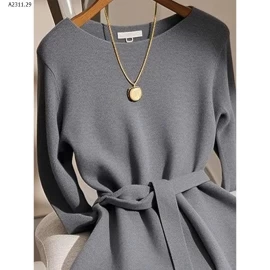 Váy len xám dự tiệc sang trọng đầu thu thanh lịch, nhẹ nhàng cho nữ  - sỉ giá 325k