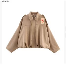 Áo khoác bomber thắt eo khóa vai da lộn cho nữ-Giá sỉ 285k