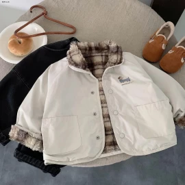 ÁO KHOÁC 2 MẶT LÔNG CARO NÂU - si 273k