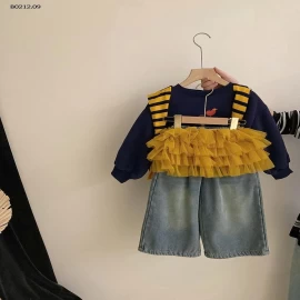 SET ĐỒ THU ĐÔNG JEAN MIX VÁY VOAN BÉ GÁI-sỉ Áo phối khăn choàng : 207k            Jeans phối váy voan : 256k 