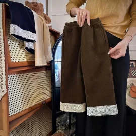 Quần xuông tăm lót nỉ phối gấu ren cho bé gái-sỉ 145k