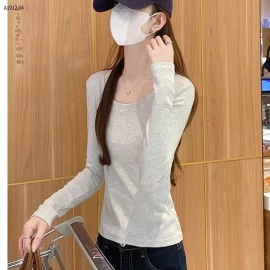 Áo thun dài tay nữ 95% cotton, cổ chữ U, dáng ôm cho nữ  - sỉ giá 123k