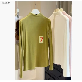 Áo thun dài tay cổ đứng, màu trơn đơn giản, chất liệu nỉ protein  nhà ANNA-Giá sỉ 149k