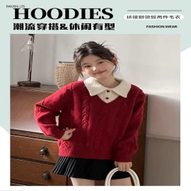 ÁO LEN ĐỎ PHỐI CỔ SƠ MI CHO BG-Giá sỉ 244k