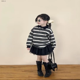 ÁO THUN KẺ CỔ POLO & CHÂN VÁY CHO BG-Giá sỉ áo: 175k/c  Chân váy: 168k/c