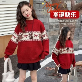 Áo len đỏ dệt kim cho BG kiểu dáng mới Thu/Đông 2025-Giá sỉ  loại thường : 250k lót lông : 290k