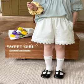 SHORT TRẮNG VIỀN REN AIMOBEIEI  BÉ GÁI-Giá  sỉ 90-150: 95k 160-170: 115k