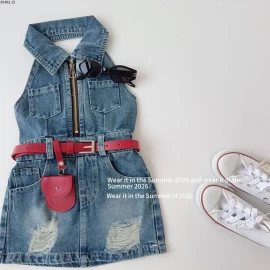 VÁY JEAN RETRO CỔ YẾM KÈM TÚI VÀ THẮT LƯNG Giá sỉ 305k