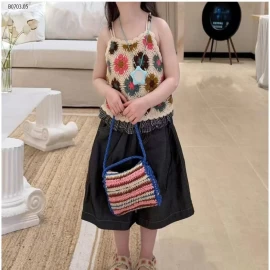 ÁO 2 DÂY HOA MIX SHORT LỬNG-Giá sỉ áo 162k, quần 164k