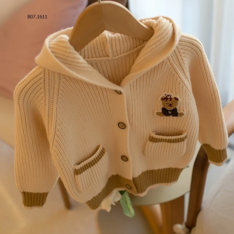 Áo cardigan len gấu có mũ cho bé  - Sỉ 153k