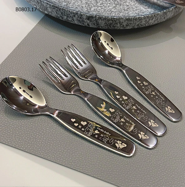 SET 3C THÌA/ NĨA INOX CHO BÉ- Sỉ 77k/set 3c