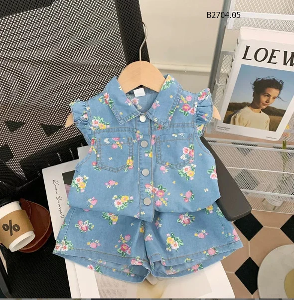 SET BỘ DENIM IN HOA BÉ GÁI SIU XINH- Sỉ 146k