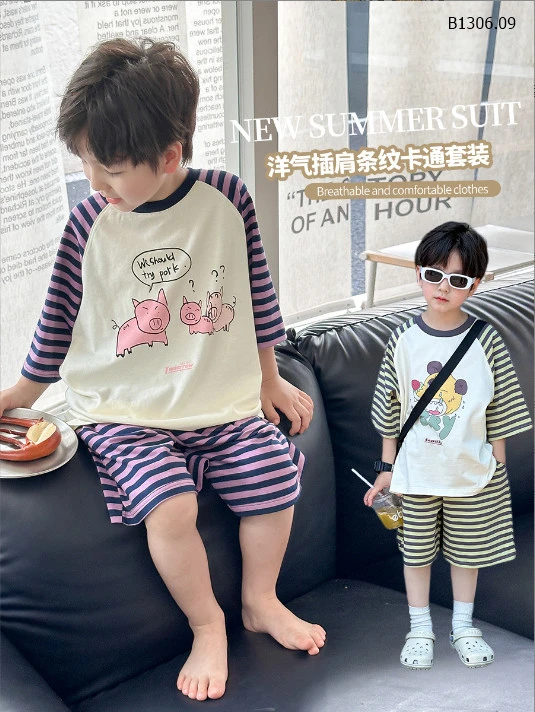 BỘ COTTON TAY KẺ KUTE  AMBB -sỉ 179k/bộ 