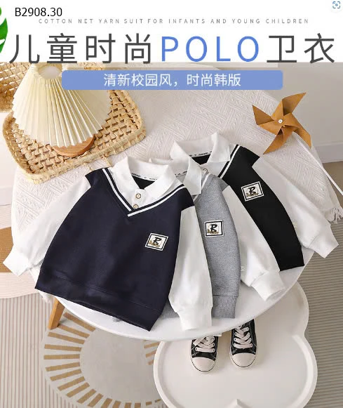 ÁO NỈ PHỐI CỔ POLO BÉ-sỉ Sz 90-120 : 72k          Sz 130-160 : 80k