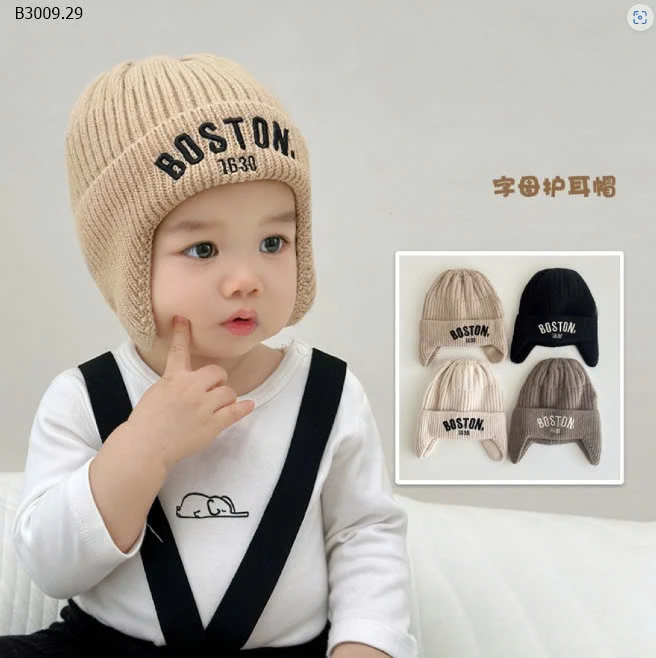 MŨ LEN BOSTON BỊT TAI CHO BÉ-sỉ 43k