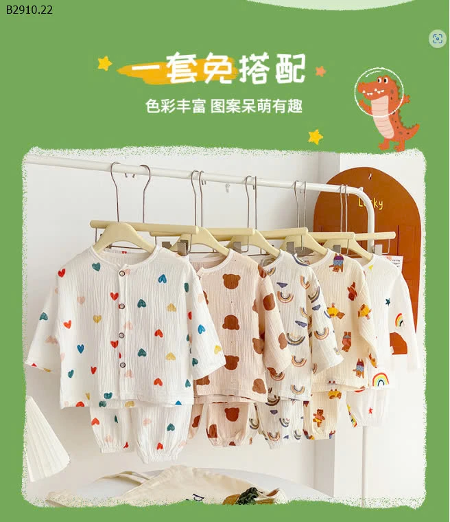 BỘ PIJAMA MUSLIN CHO BÉ-sỉ 126k