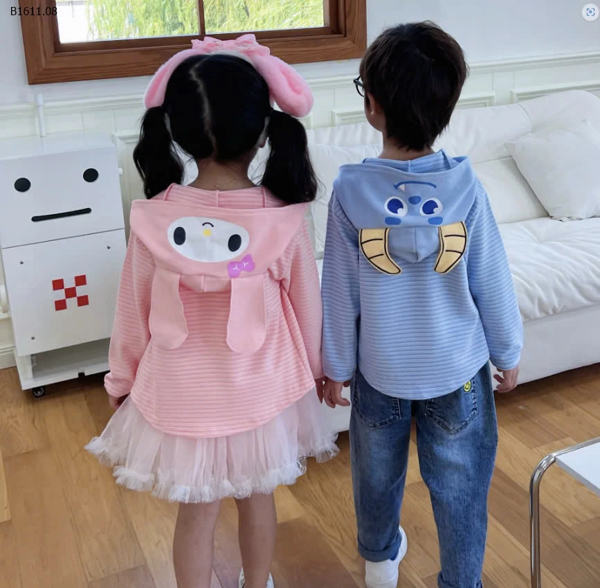 ÁO CARDIGAN KẺ CÓ MŨ HOẠT HÌNH CHO BÉ -sỉ 108k