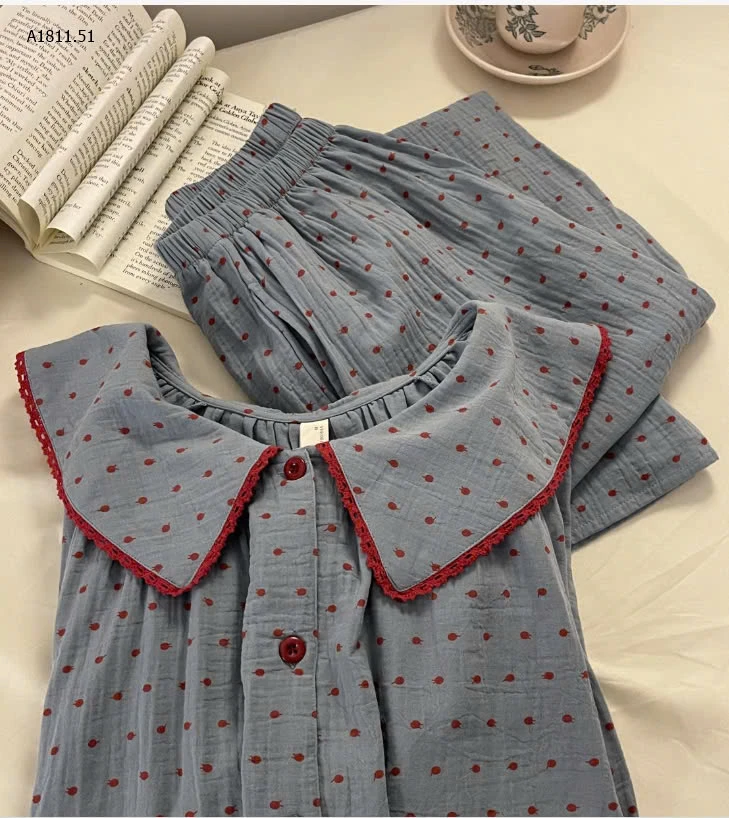 SET PIJAMA CỔ SEN TAY DÀI -sỉ 150k